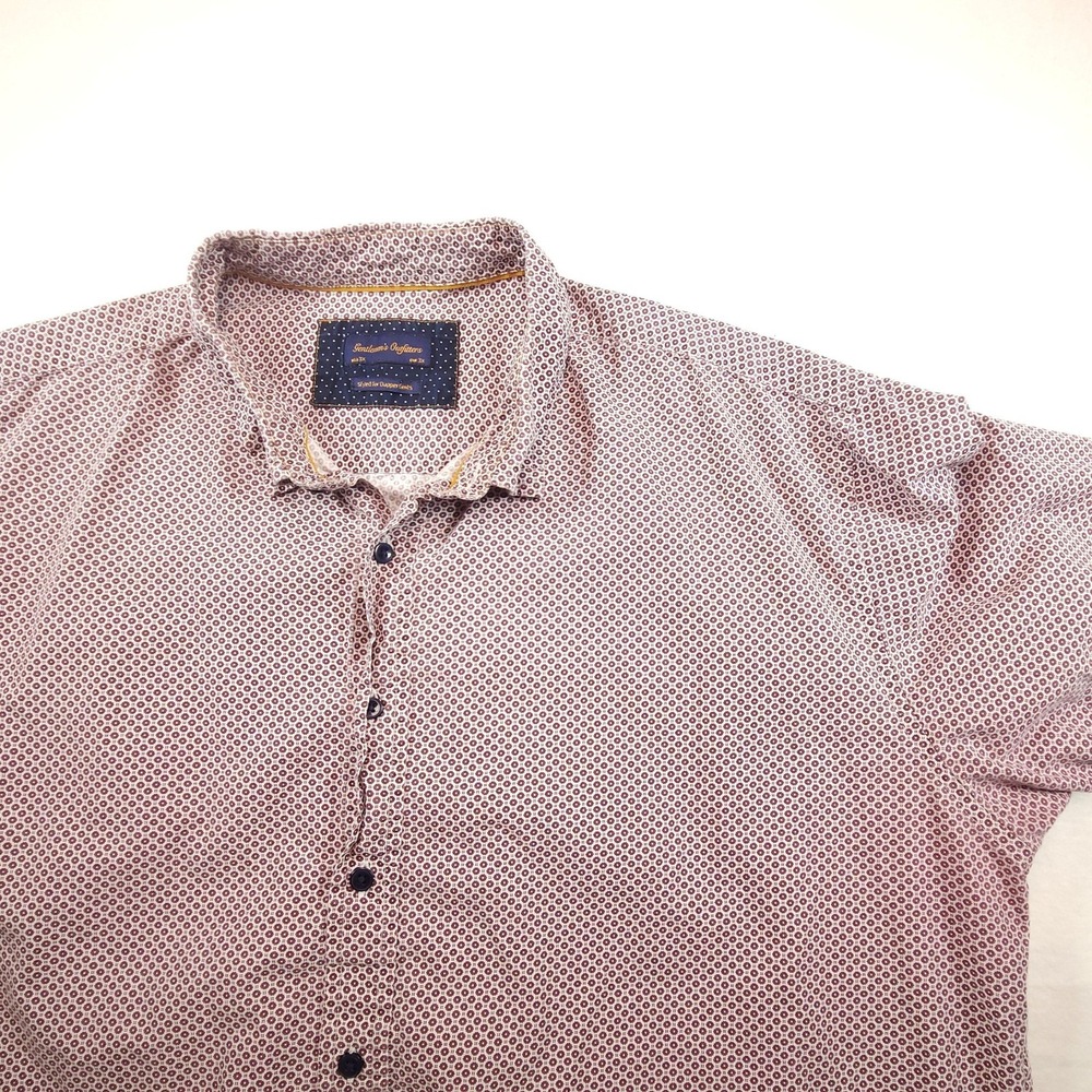 Mens 3XL Red Geometric Button Down Shirt Short Sleeve Cotton Big Tall